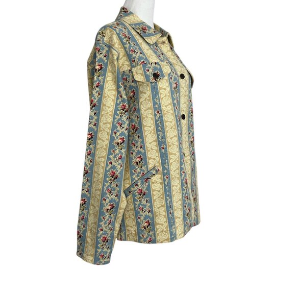 Denim & Co Vintage Striped Floral Denim Jean Jacket (M) - Picture 2 of 15